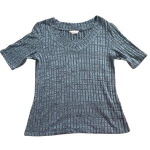 Christopher & Banks Ribbed Short Sleeve Knit Blouse-Blue-Size Large-GUC